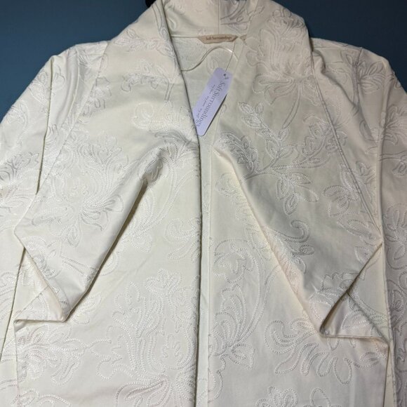 Soft Surroundings Women's Ivory Pearl Floral Shape Drape Faux Suede Jacket XL X- - Picture 5 of 6